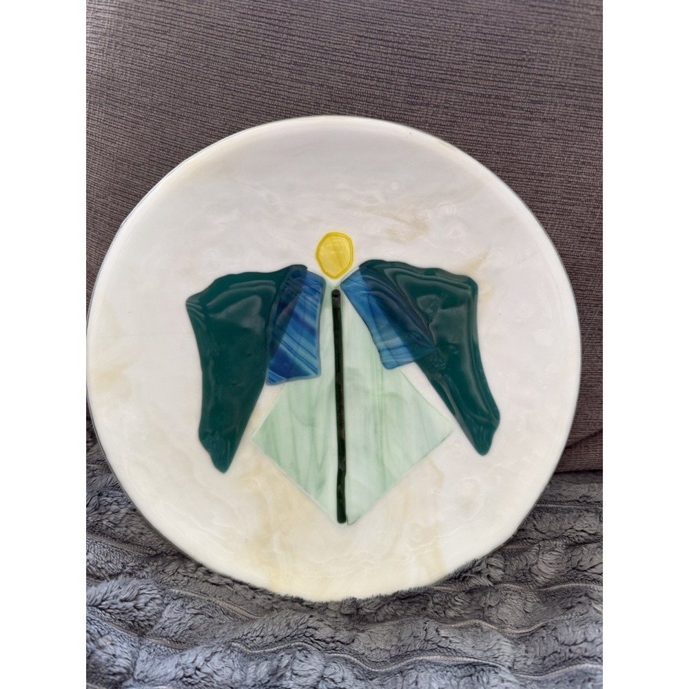 Opaque Fused Art Glass Angel Decorative Plate Holiday Christmas Religious 10.5